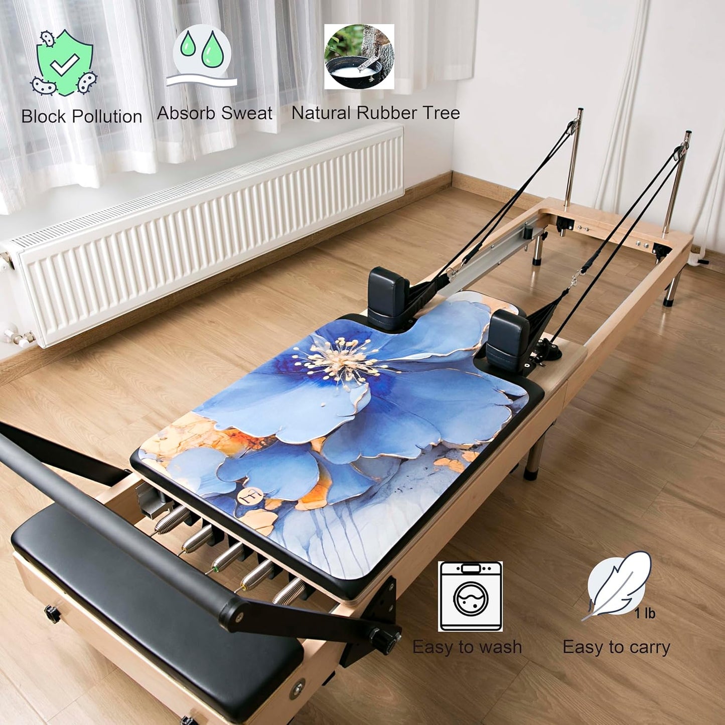 Pilates Reformer Mat Towel with Shoulders, Pilates Reformer Cover with Great Grip, Easy to Wash Light Weight Portable